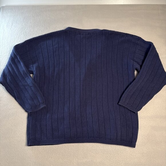 Vintage Eddie Bauer Grandpa Sweater Cardigan Men XL Blue Ribbed Fisherman Knit - Picture 4 of 4